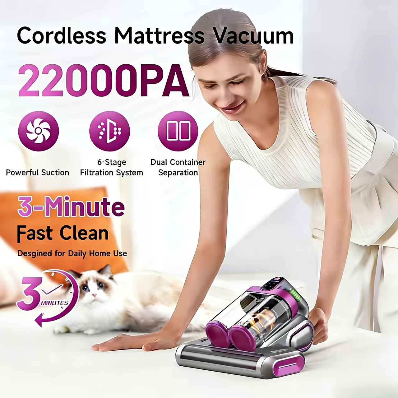 Power Tools Vacuum - Wireless Mattress Vacuum Cleaner, 22Kpa Suction,