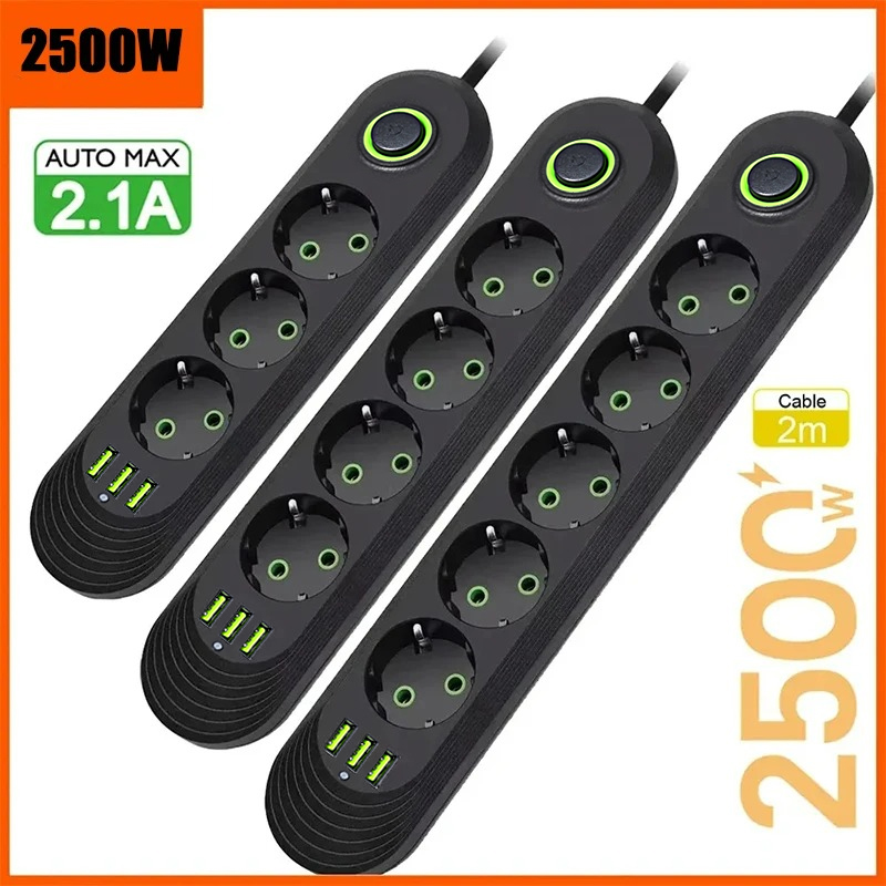 EU Plug AC Outlet 2500W Multip - Power Tools Extension ulasan dan harga